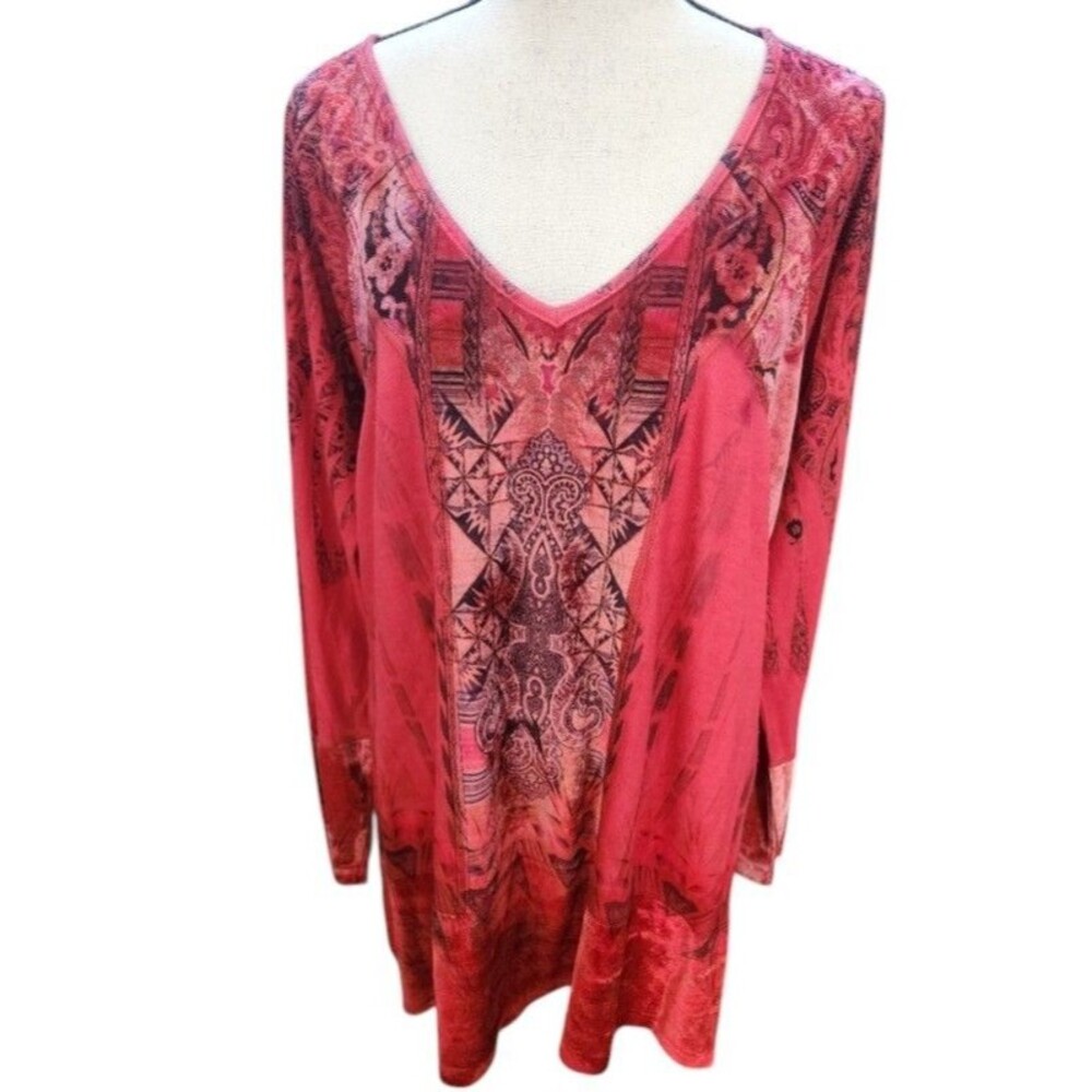 Energe Velvet Accents Red Size 3X Boho Ethnic Top